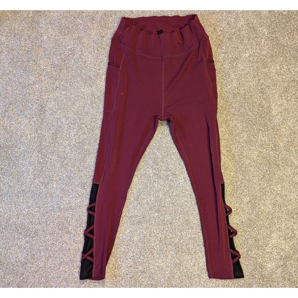 Pop Fit Compression Leggings Yoga Pants Maroon / Red Womens Size XL Extra Large
